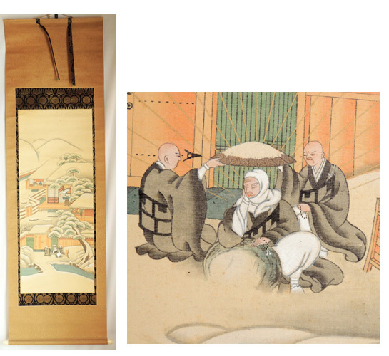 お買い得，限定セール 芳美 銘 親鸞 雪中石枕之図 肉筆絹本掛軸 / 雪枕 石枕 浄土真宗 掛け軸 仏画 仏教美術(人物、菩薩)｜売買されたオークション情報、yahooの商品情報をアーカイブ公開 - オークファン 人物、菩薩