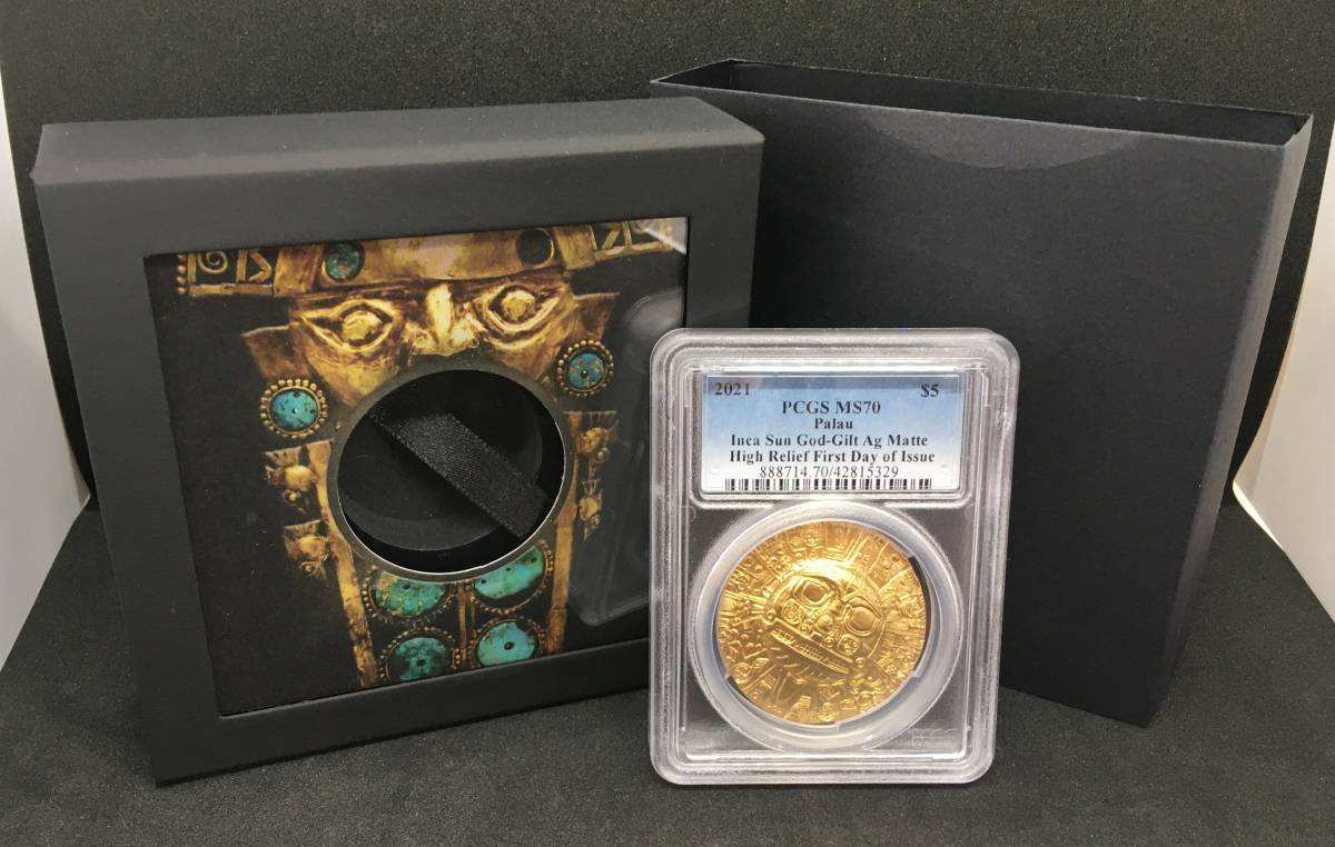2021年 パラオ - 5ドル 0 インカの太陽神 ギルト 1 銀貨 God Sun Inca 