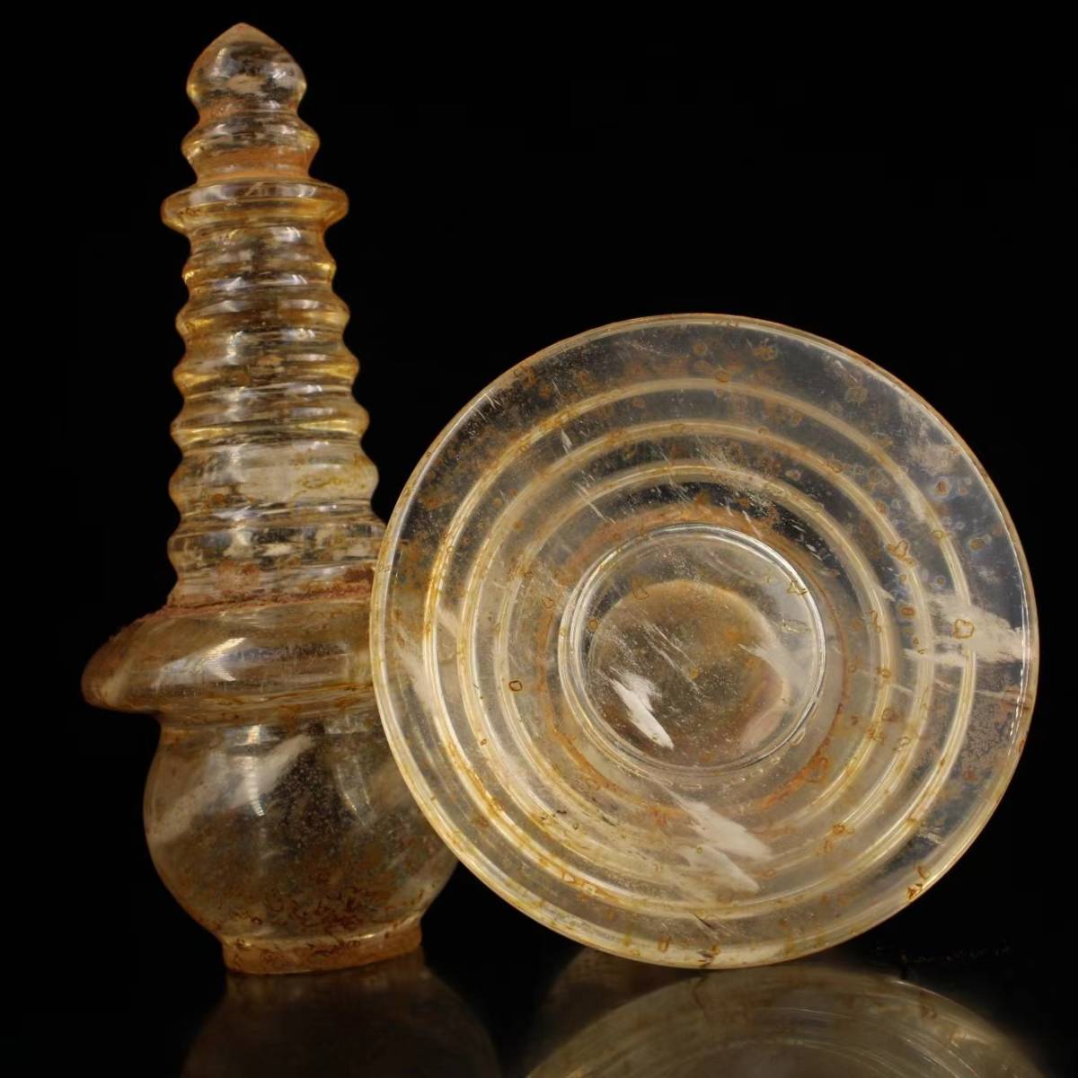 清・仏教古美術・古水晶彫・舍利宝塔』極細工・骨董品・古賞物・