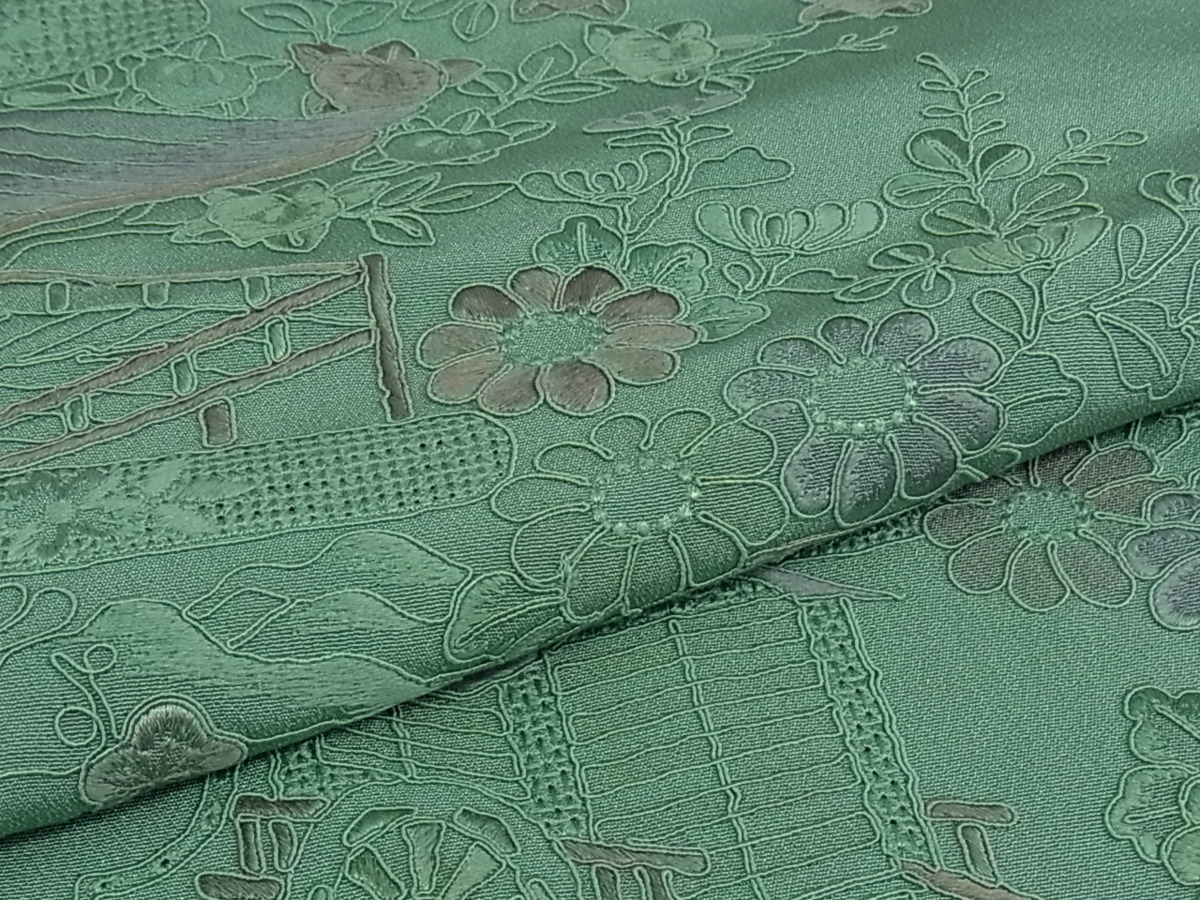 中国三代刺繍　汕頭刺繍訪問着　のみ専用 着物屋こころ□訪問着 中国三大刺繍 汕頭刺繍 スワトウ刺繍 風景花文