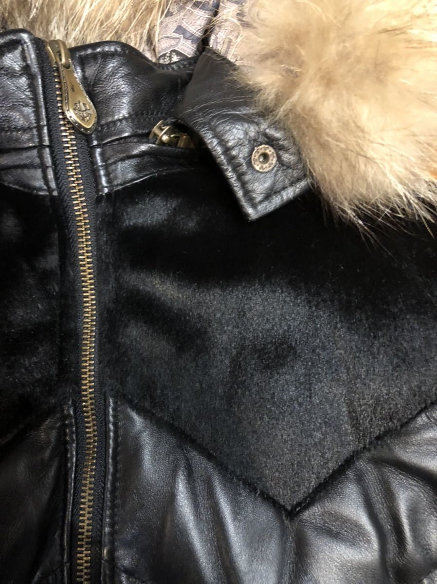 美品 Obelisk オベリスク レザー ダウン JKT 羊革 ハラコ切替え 