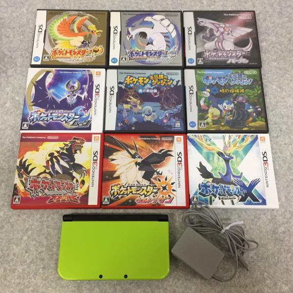 ☆Newニンテンドー3DS LL ライム×ブラック+ポケモンソフト9本(ウルトラ 