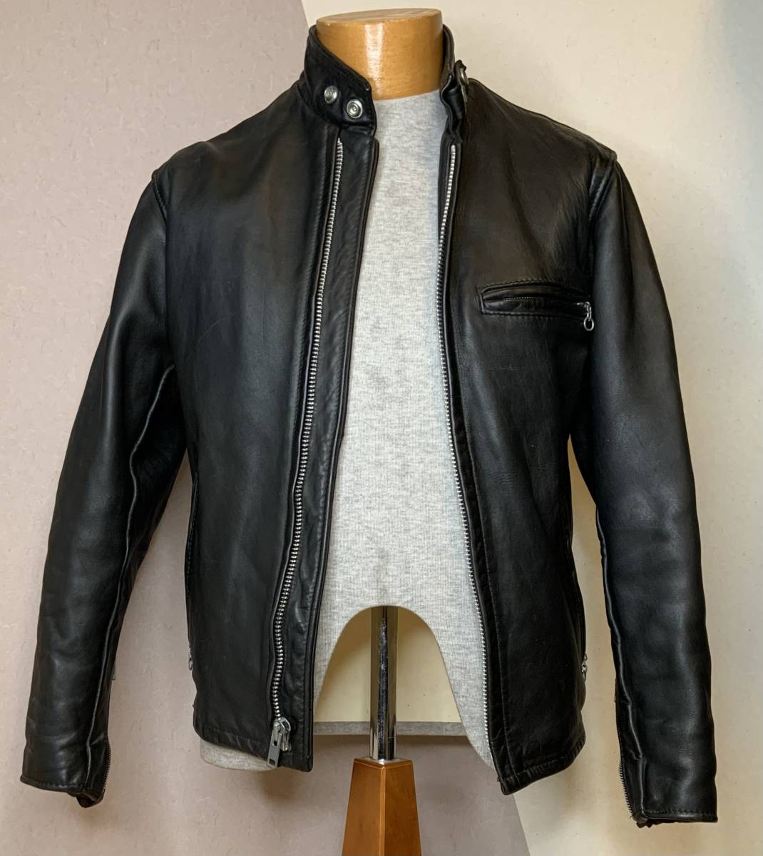 ⑥ライナー付◇schott 641【34】米国製 黒◇シングルライダース