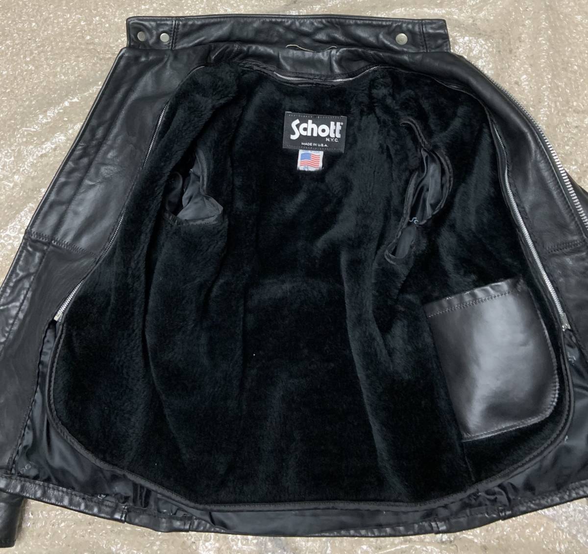 ⑥ライナー付◇schott 641【34】米国製 黒◇シングルライダース