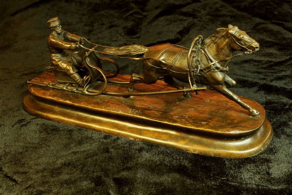 ブロンズ像 馬そり ロシアの彫刻家グラチェフ 作_2