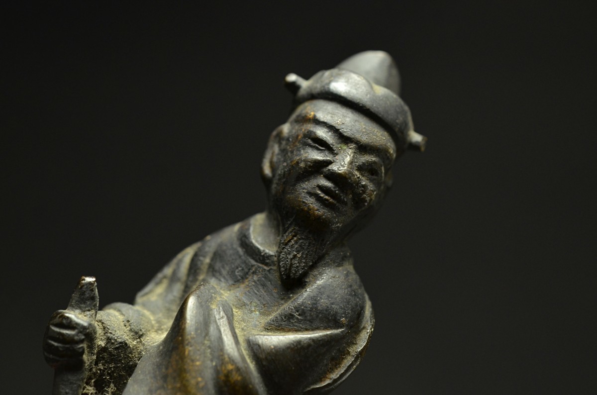 横濱美術】明代古銅鍍金驢馬上人物紋香炉 ☆中国古玩骨董(同日落札同梱 