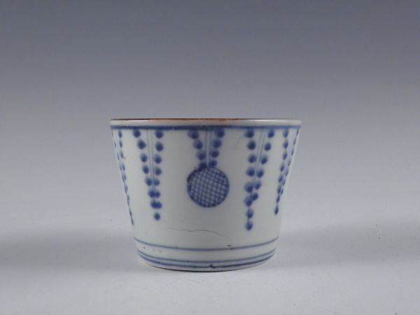 □匠□古伊万里 染付 藤花 丸文 蕎麦猪口 無傷完品 江戸期 35kw520