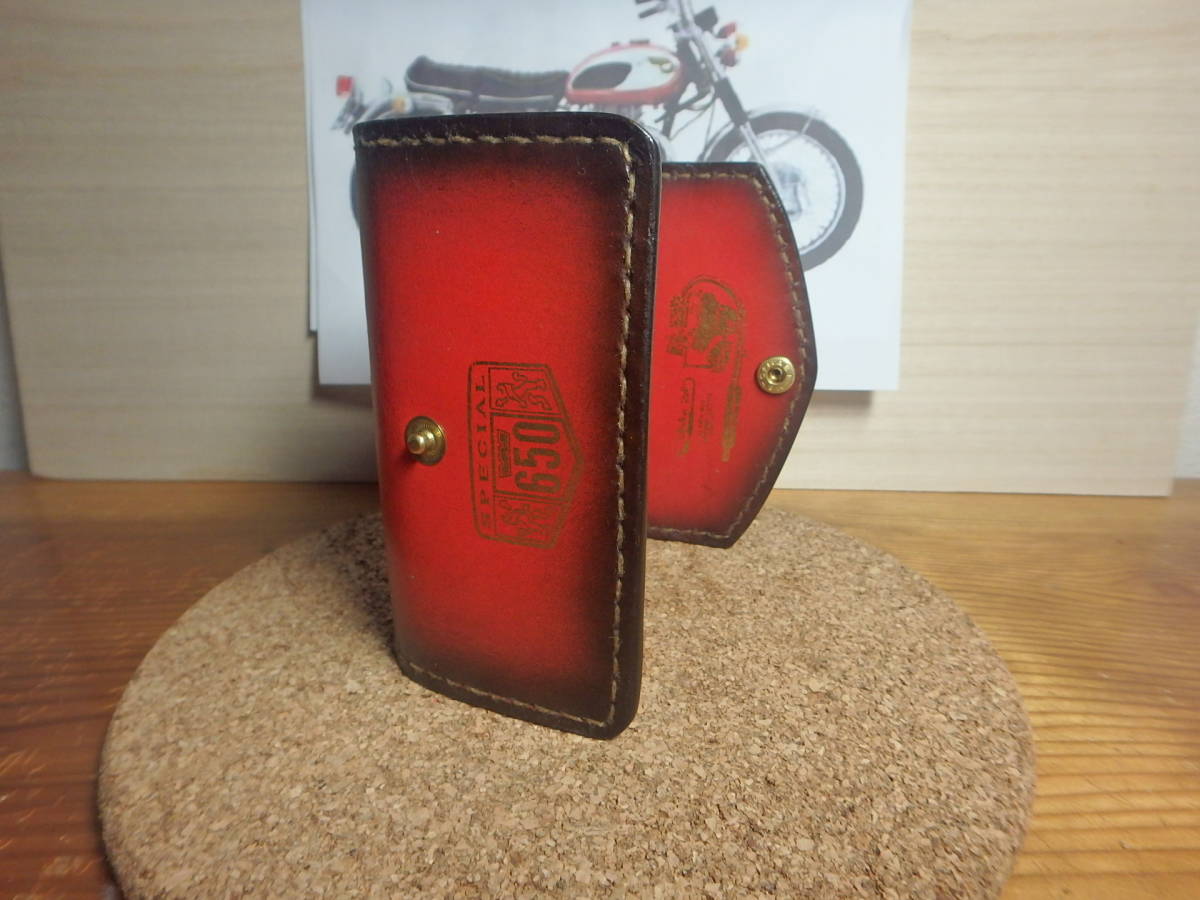 6連+カラビナ　本革 キーケース　赤　メッキタンク　手縫い　ヌメ革　W1S カワサキ風 　ハンドメイド　ダブルワン　W650　w800 キーケース 本革 メンズ 0 - Nao