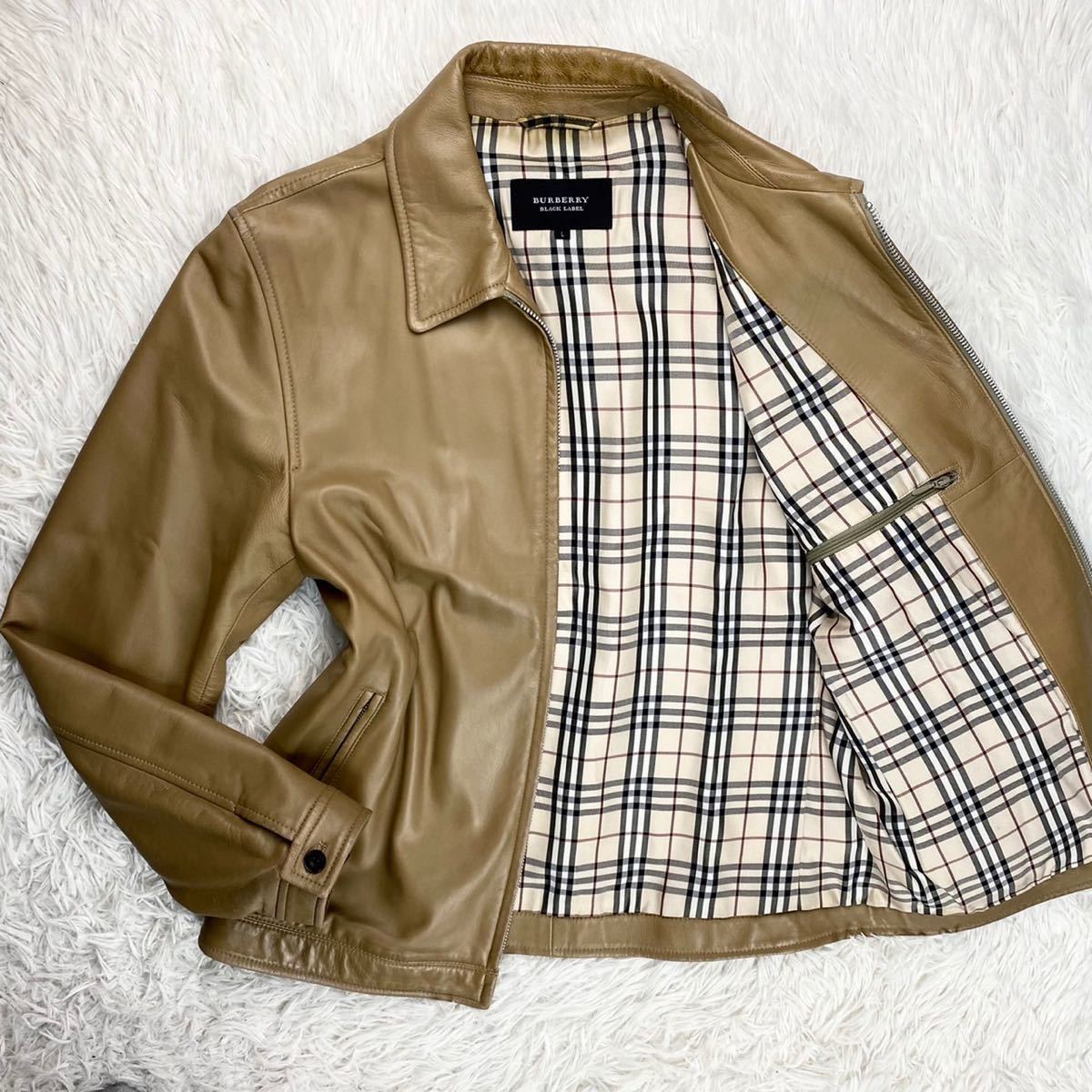  L バーバリーブラックレーベル 紳士の好む逸品 BURBERRY BLACK LABEL ライダースジャケット ノバチェック 羊革 ラムレザー キャメル(Lサイズ)｜売買されたオークション情報、yahooの商品情報をアー Lサイズ