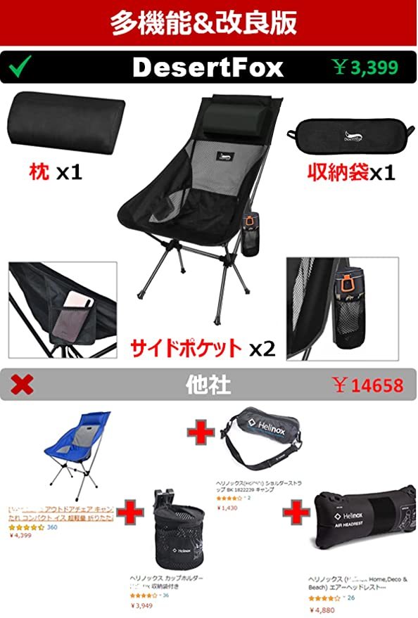 アウトドアチェア DesertFox 折りたたみ 超軽量 : 枕付き コンパクト レビューDesertFox アウトドアチェア（2way）は初心者にぴったりな desertfox | キャンプ ハイバック 椅子 超 軽量で持ち運びに便利なハイバックアウトドアチェア10選