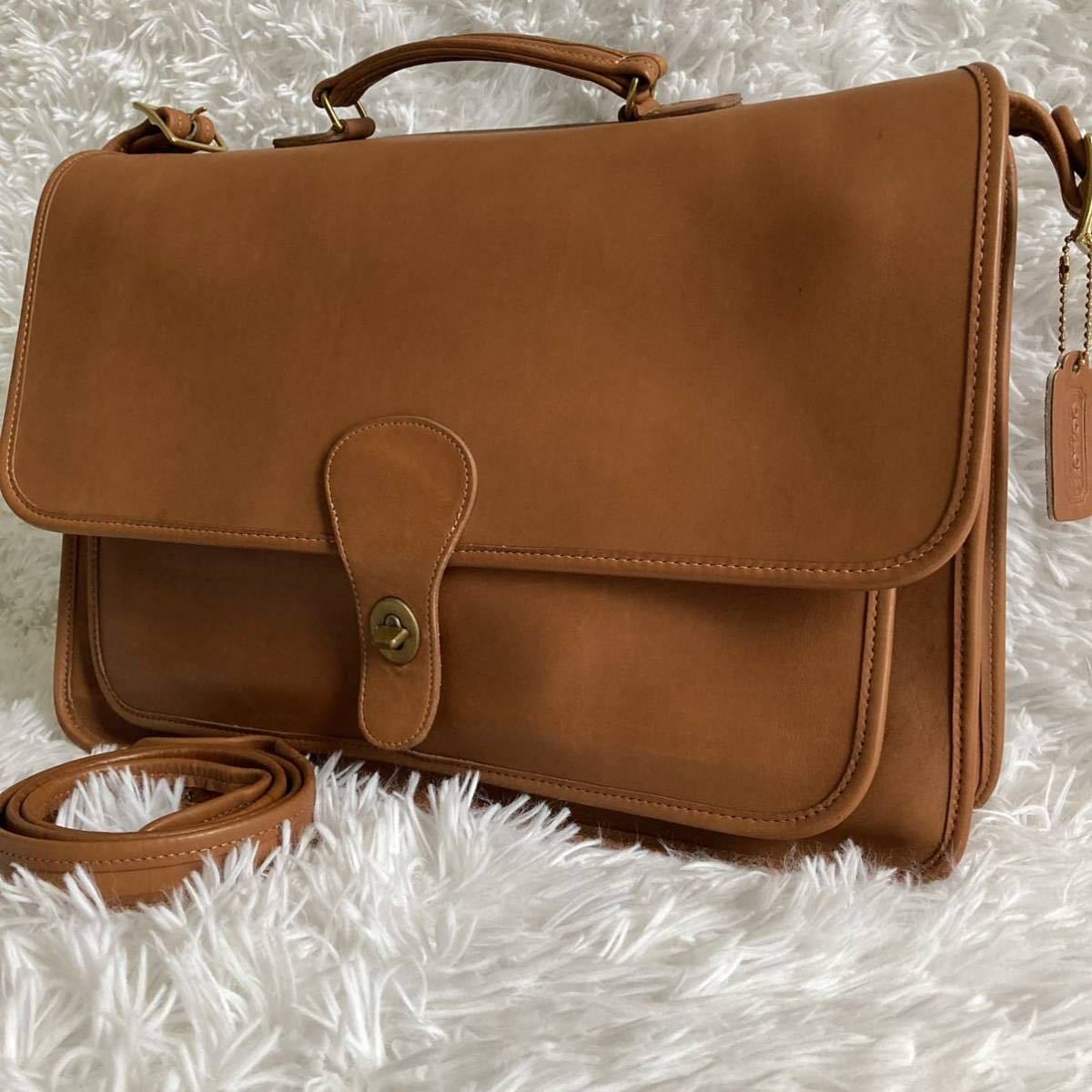 COACH 2way ビジネスバッグショルダー本革 A4茶 美品 コーチ レザー