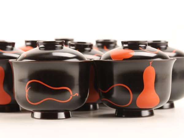 流 茶懐石道具 瓢箪蒔絵小吸物椀十客 箱付 DC023(椀)｜