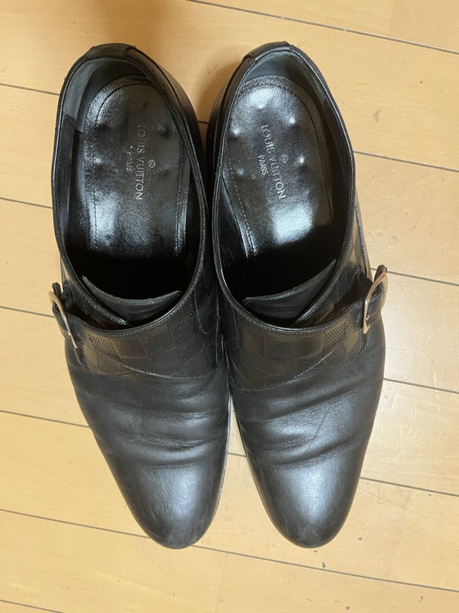 LOUIS VUITTONビジネスシューズ 革靴 ダミエ黒☆サイズ8.5 中古ルイ
