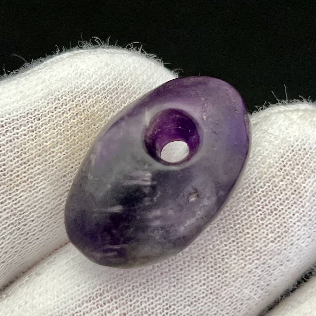□縄文期 濃い紫水晶形状美しい垂飾玉2.5cm□伝青森県□勾玉装身具古墳