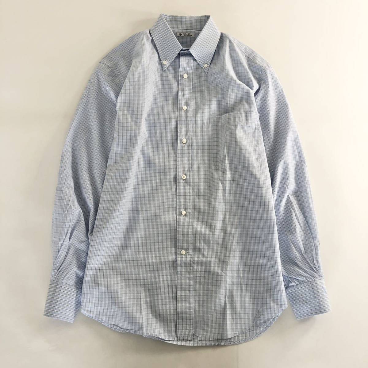 Ed17《美品》大きいサイズ Loro Piana ロロピアーナ 長袖シャツ ボタンダウンシャツ 42 XLサイズ相当 チェック ライトブルー メンズ 紳士服 Loro Piana ロロピアーナ 中古 USED レザートートバッグ