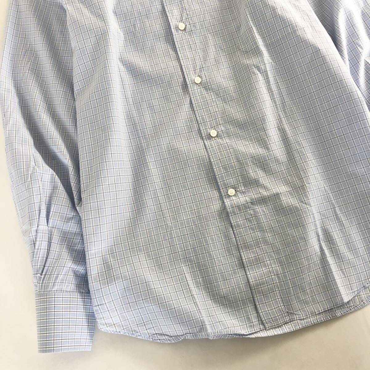 Ed17《美品》大きいサイズ Loro Piana ロロピアーナ 長袖シャツ ボタンダウンシャツ 42 XLサイズ相当 チェック ライトブルー メンズ 紳士服 Loro Piana ロロピアーナ 中古 USED レザートートバッグ