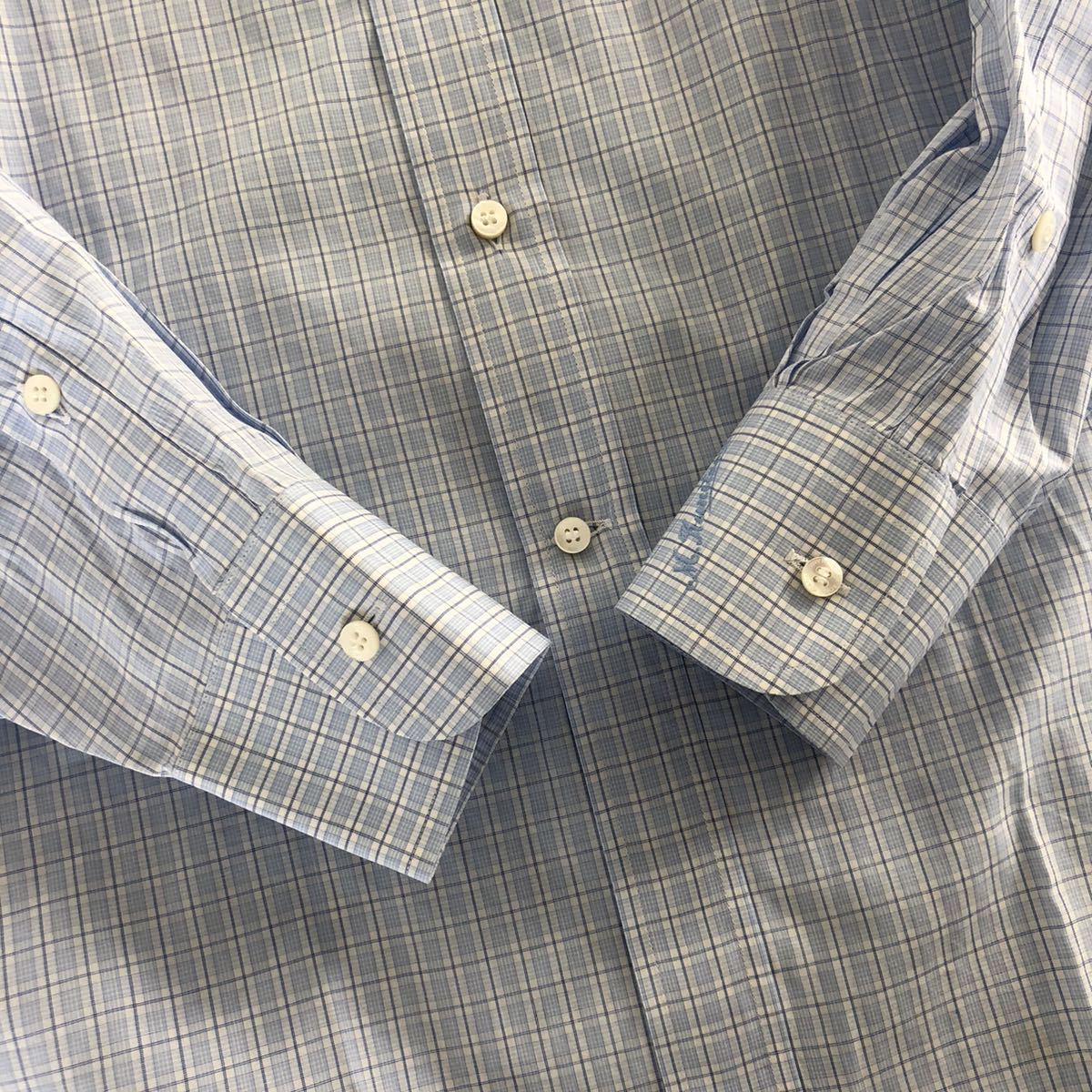 Ed17《美品》大きいサイズ Loro Piana ロロピアーナ 長袖シャツ ボタンダウンシャツ 42 XLサイズ相当 チェック ライトブルー メンズ 紳士服 Loro Piana ロロピアーナ 中古 USED レザートートバッグ