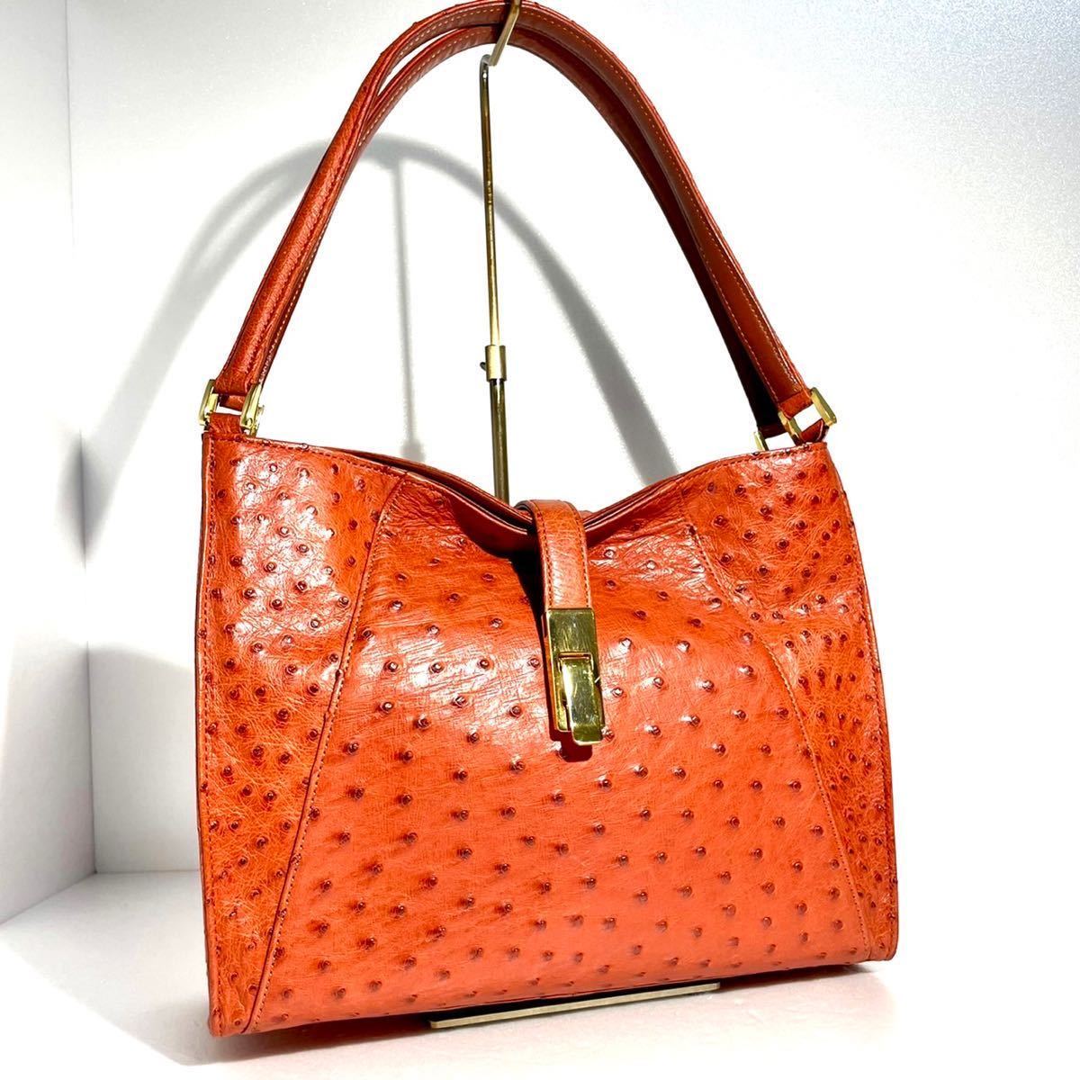 【100%新品，新作】 定価40万 オレンジ 高級 オーストリッチ genuine ostrich ダチョウ 駝鳥 1スタ 1円スタート ゴールド金具 ハンドバッグ トートバッグ(オーストリッチ)｜売買されたオークション情報、yahooの商品情 オーストリッチ