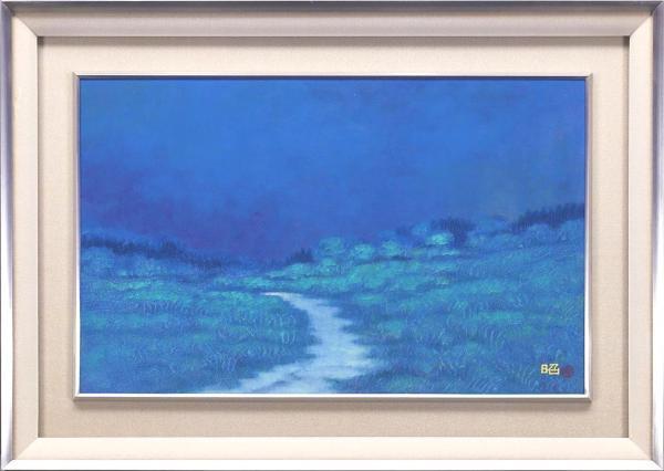 真作】【WISH】下保昭「道」日本画 10号 金落款 共シール 夕焼け ◇