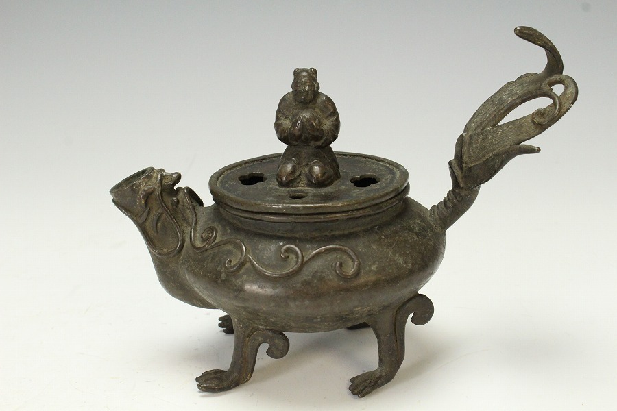 金閣】中国美術 唐物 青銅 獣足 唐人蓋 香炉 旧家蔵出(BB307) 香炉 2026