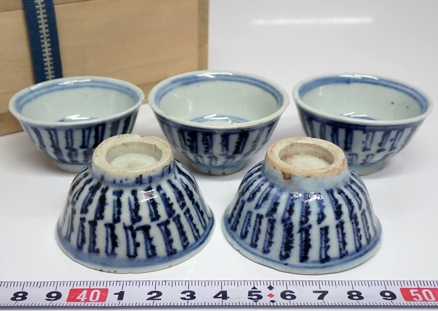 激安買取 口コミ 中国清朝時代 古染付煎茶碗5客 直径：5.4㎝ 木箱付