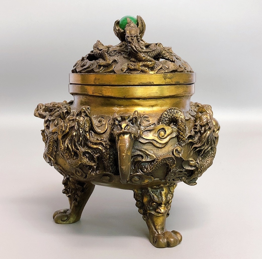 翡翠 三足香炉 龍 中国美術 翡翠 香炉 オブジェ 三足香炉 香道具 置物