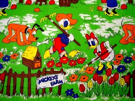 ミッキーミニー ディズニー ファーム柄 大柄 フラットシーツ
