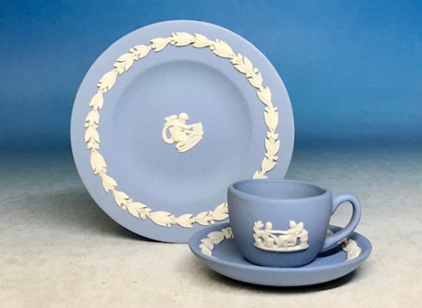 WEDGWOOD ウェッジウッド JASPERWARE ジャスパーウェア ミニチュア カップ＆ソーサー トリオ★ブルー Miniature C&S 箱なし 22A-3-1Y