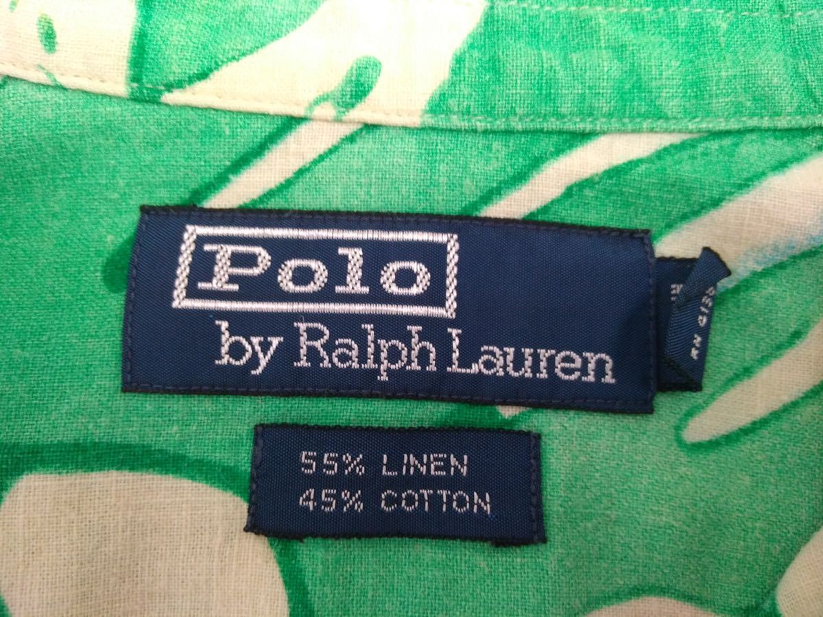 90s OLD Ralph Lauren リネン コットン 開襟 半袖アロハシャツ ハワイアン ボタニカル メンズM ラルフローレン ビンテージ R040422 Ralph Polo ラルフローレン ポロ バイ ラルフ