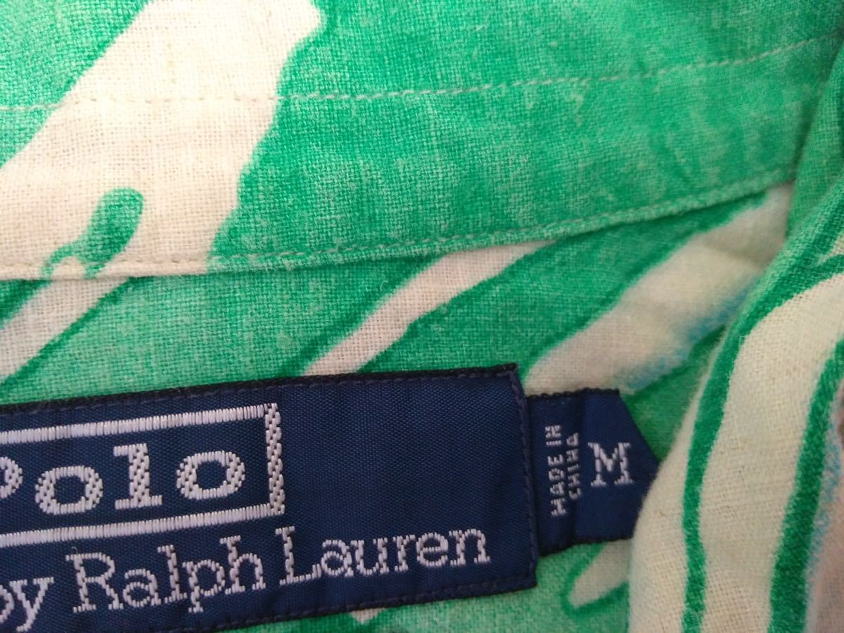 90s OLD Ralph Lauren リネン コットン 開襟 半袖アロハシャツ ハワイアン ボタニカル メンズM ラルフローレン ビンテージ R040422 Ralph Polo ラルフローレン ポロ バイ ラルフ