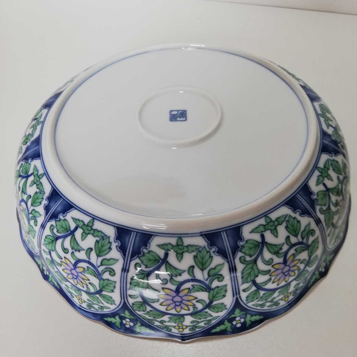 美濃焼 前畑陶器 庫山窯 青華緑彩大鉢 直径30cm 使用品 [和食器 鉢 大