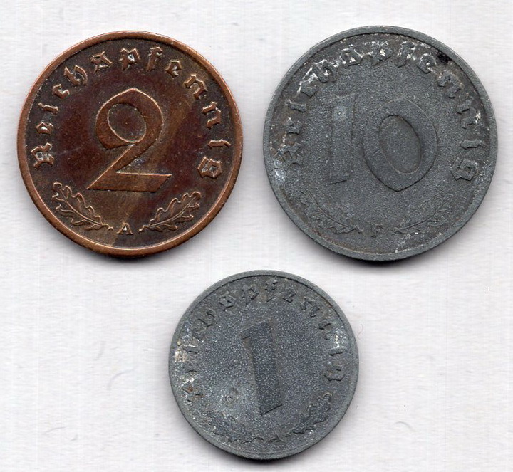 ☆1939-1944年 ドイツ第三帝国 ナチス硬貨(鉤十字) - 10ペニヒ,2ペニヒ