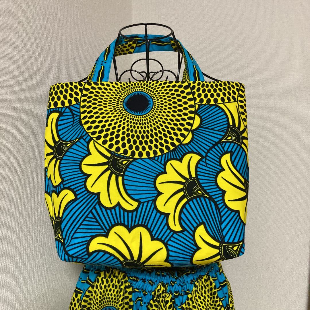アフリカン 銀杏柄バッグ♪ アフリカプリント アフリカ生地 アフリカ布  