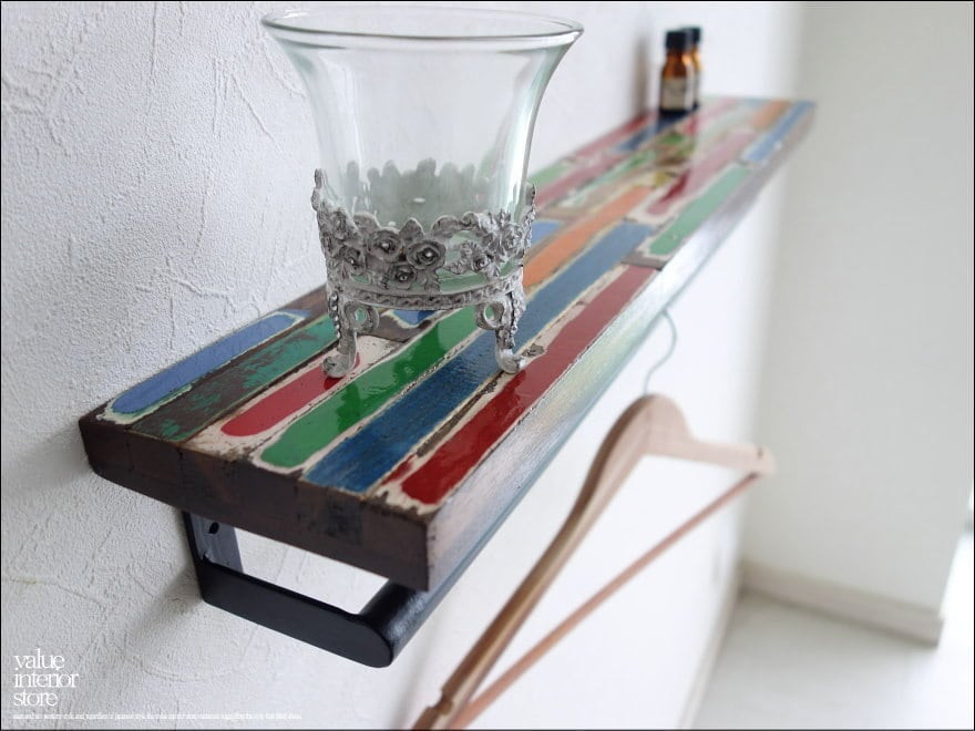 オールドチークマルチハンガーMIX ウォールハンガー 棚付きタオル掛け ウォールシェルフ ラック レトロ 銘木 ナチュラル 総無垢