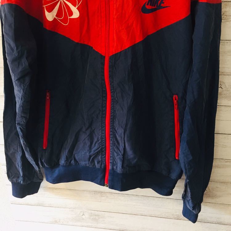 ナイキ NIKE スウッシュ 風車柄 S ナイロン ツートーンパーカー レッド×ネイビー NIKE ナイキ 風車 ナイロンドッキングパーカー ナイキNike スウッシュ