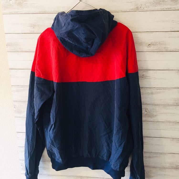 ナイキ NIKE スウッシュ 風車柄 S ナイロン ツートーンパーカー レッド×ネイビー NIKE ナイキ 風車 ナイロンドッキングパーカー ナイキNike スウッシュ