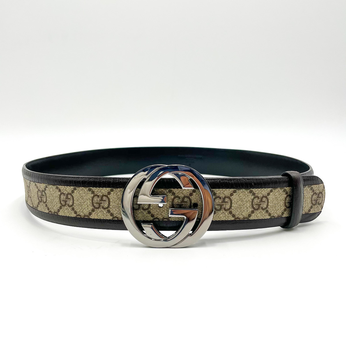 1円〜【極美品】GUCCI グッチ ベルト インターロッキング GG ダーク  