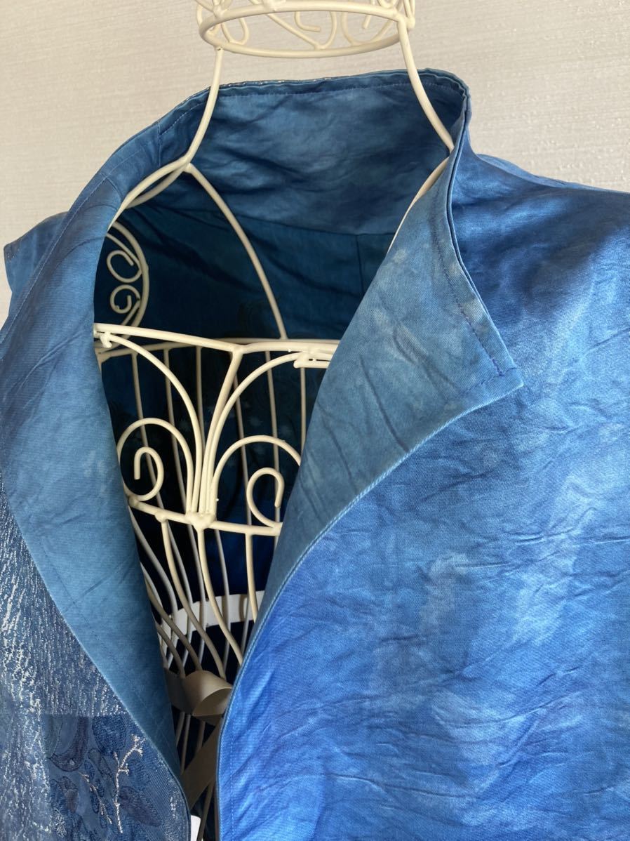 ハンドメイド 着物リメイク 帯 藍染 リバーシブルベスト 古布リメイク
