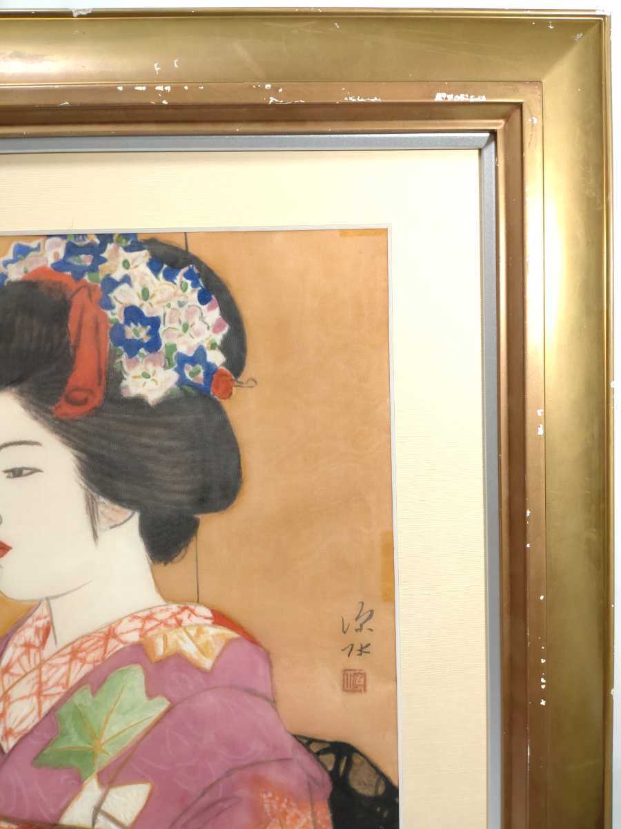 LIG】伊東深水 「舞妓」 絹本肉筆 美人画 濱田台児シール タトウ箱