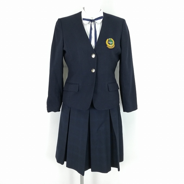 1円 イートン ベスト チェックスカート 紐タイ 等 上下5点セット 指定 165A 冬物 東海大学付属相模高校中等部 紺 中古 ランクC EY4858_1
