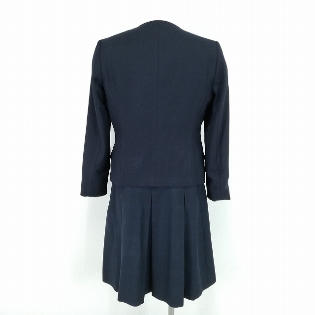 1円 イートン ベスト チェックスカート 紐タイ 等 上下5点セット 指定 165A 冬物 東海大学付属相模高校中等部 紺 中古 ランクC EY4858_2