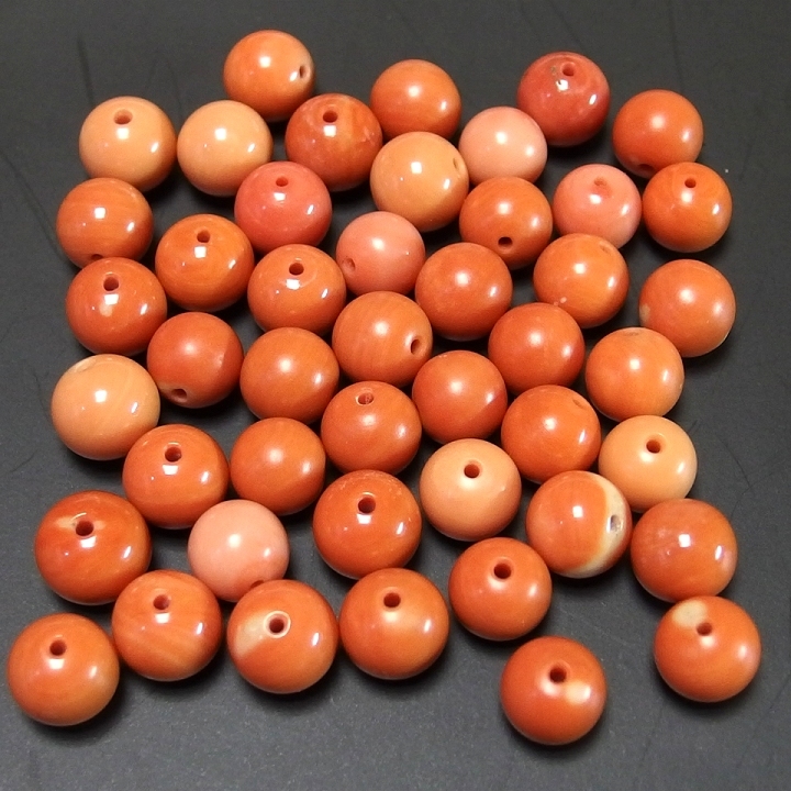 □時代 本珊瑚 珊瑚玉 10.2~11.5mm 46個 総重量 77.7g□ □時代 本珊瑚 珊瑚玉 10.2~11.5mm 46個 総重量 77.7g□