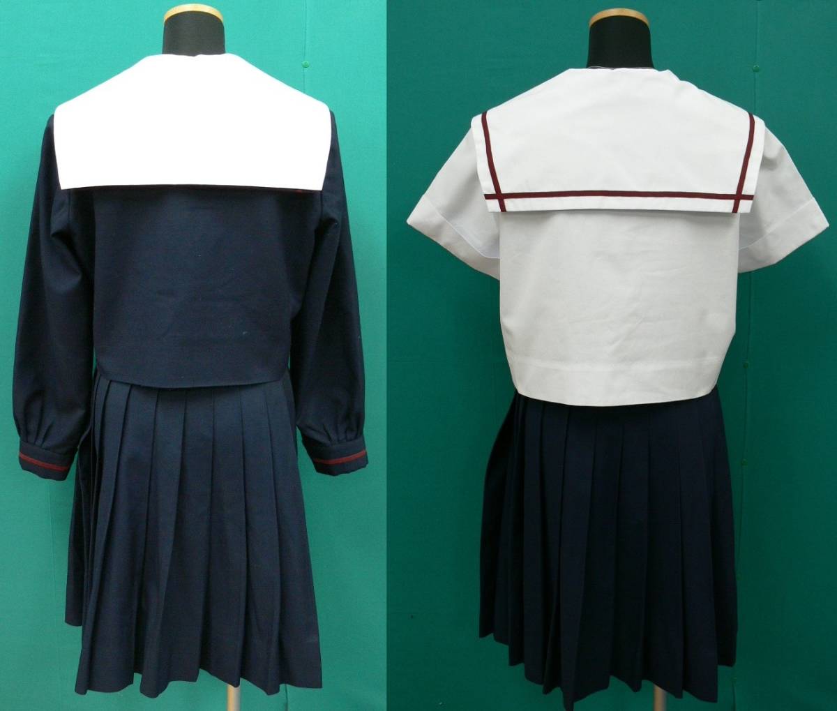 コスプレ衣装 #1263 白襟カバーの冬セーラーと赤1本ラインの夏セーラー