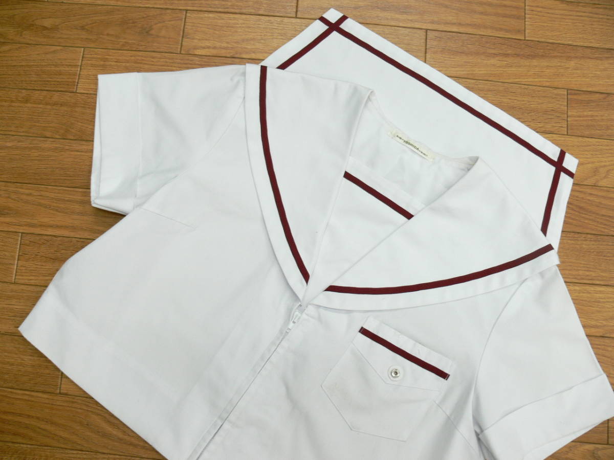 コスプレ衣装 #1263 白襟カバーの冬セーラーと赤1本ラインの夏セーラー