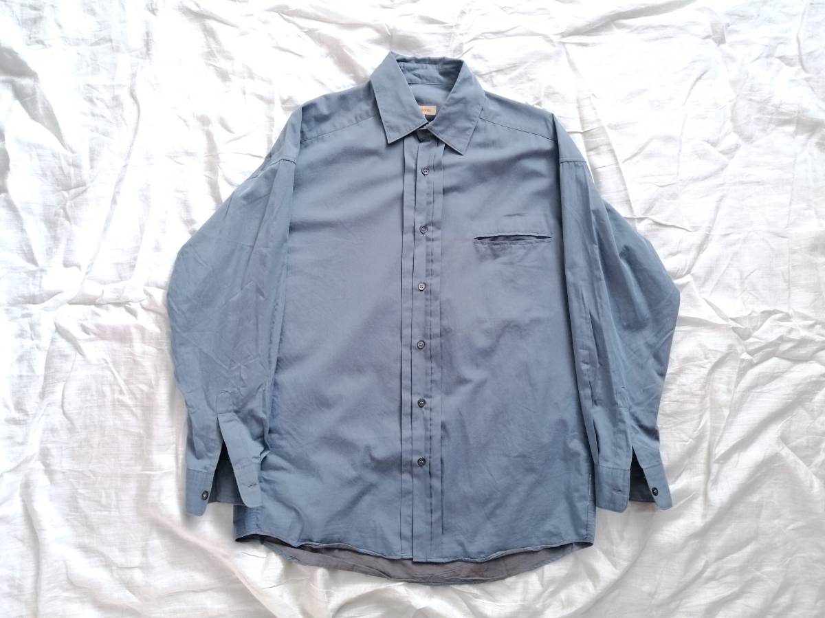 希少【90s Romeo Gigli アーカイブ 変形プラケット 玉淵ポケット シャツ ブルー 46 M】 メンズ ロメオジリ Euro Vintage armani versace