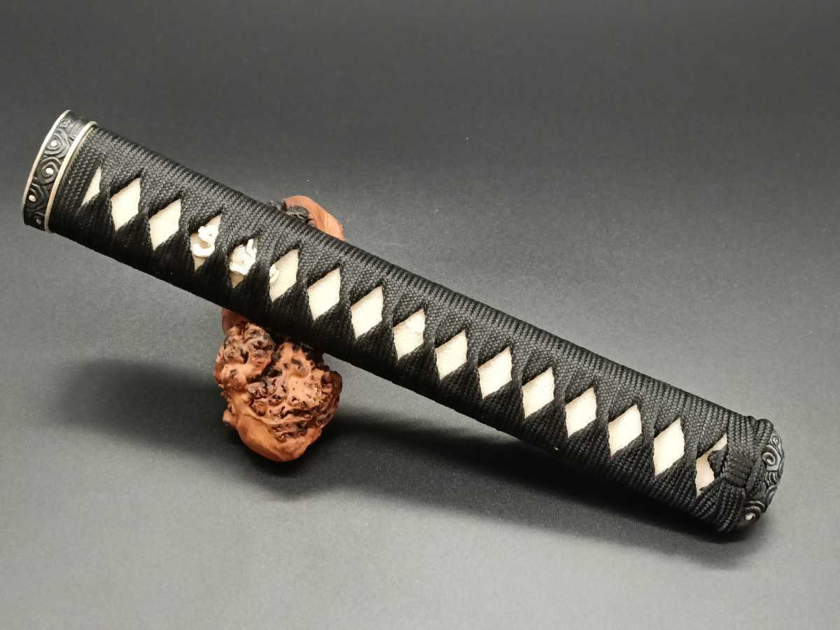 大刀柄 新品 日本刀柄 長約26CM 本鮫皮 縁頭 目貫 木柄 合成革巻 日本