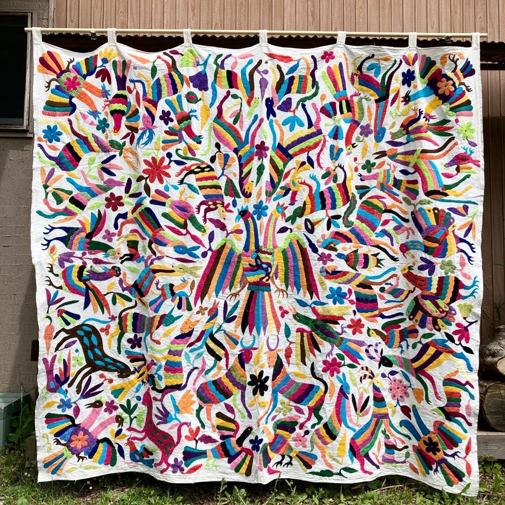 テナンゴ刺繍 メキシコ オトミ族 テナンゴ刺繍 タペストリー ベッド