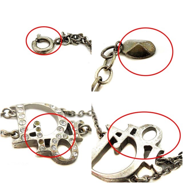 ディオール Dior ブレスレット ロゴ チェーン 2連 ラインストーン