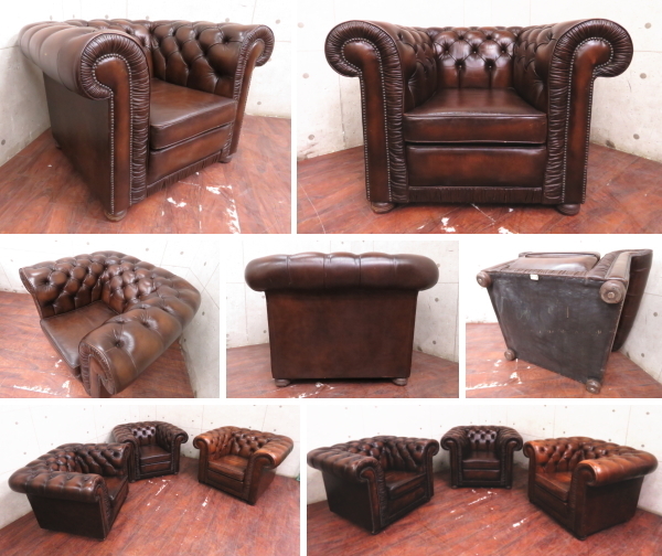 Wade社 英国アンティーク チェスターフィールド様式 総革ボタンダウン
