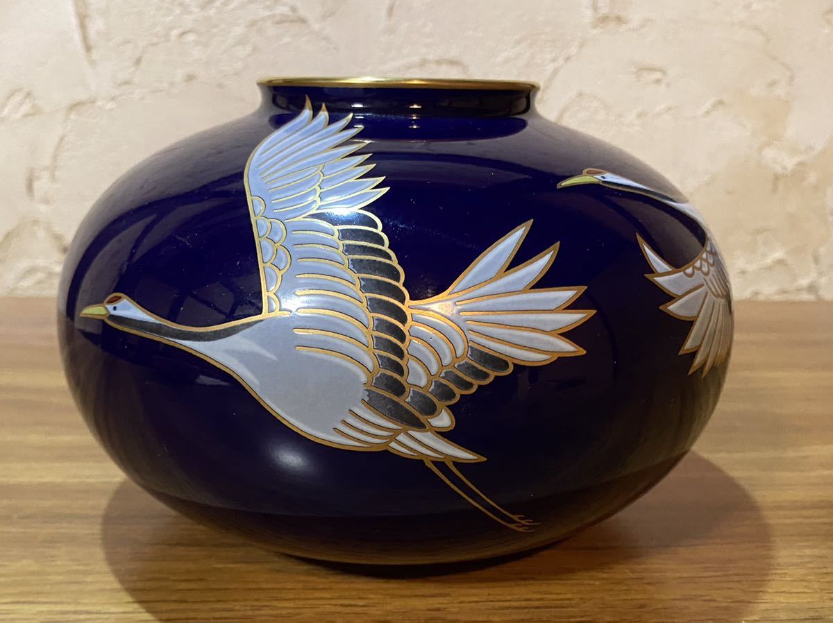 【美品】花瓶　香蘭社　蘭絵　瑠璃色　置物　インテリア　工芸品　美術品　A1167 美品】花瓶 香蘭社 蘭絵 瑠璃色 置物 インテリア 工芸品 美術品 A1167